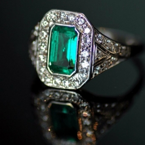Emerald Diamond Cluster Engagement Ring