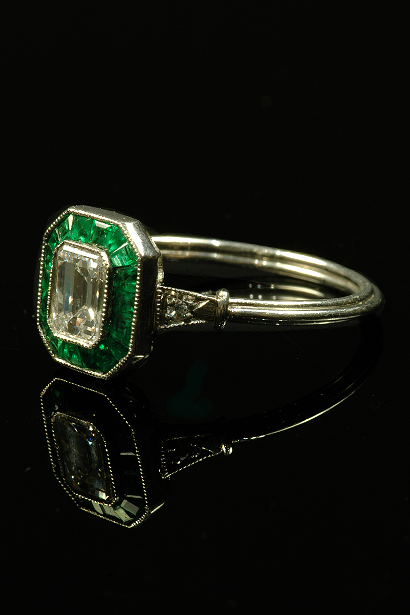 Beautiful Art Deco Style Emerald And Diamond Ring | Goodwins Antiques