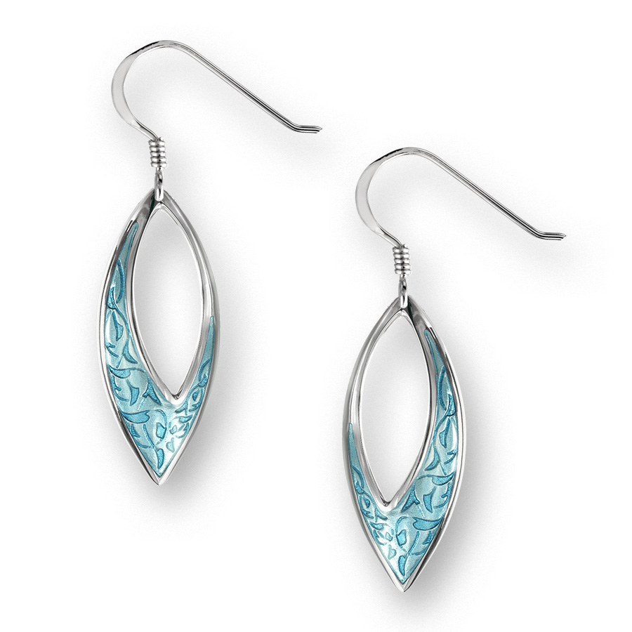 Nicole Barr sterling silver marquise shaped blue enamel drop earrings ...