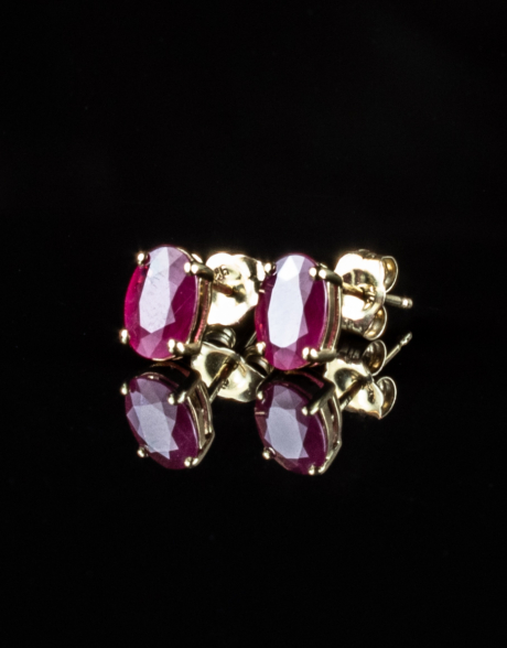 Vintage Ruby Earrings, Rose Flower Ruby Stud Earrings, 1.16 Carat 14K Black  Gold Certified Handmade
