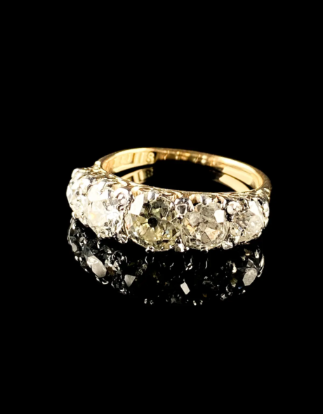 Antique Victorian 18ct Gold and Silver Five Stone 2.15ct Diamond Ring, Circa 1870